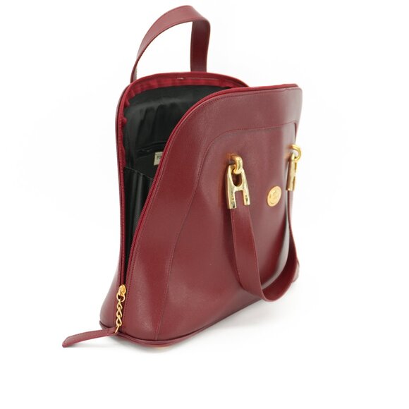 Paris France Red Leather Purse Structured Satchel Bag Top Handle Handbag - Picture 5 of 14